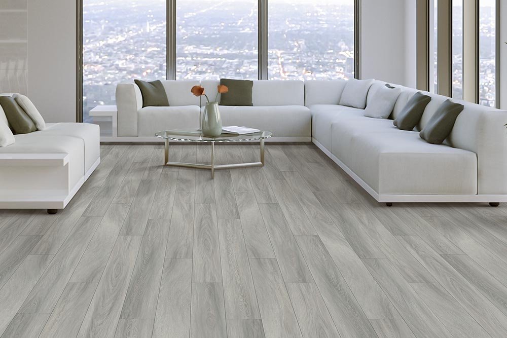 Living Room Gray Greige Luxury Vinyl Plank LVP -  Circle Floor Company in Parma, OH